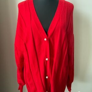 NWT Crown & Ivy Vibrant Red Cardigan With Pearl Buttons Women’s Size XXL